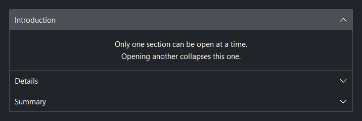 Accordion — dark theme
