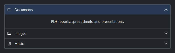 Accordion icons — dark theme
