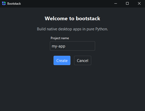 A bootstack application window — dark theme