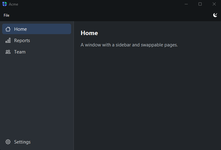 An AppShell with a sidebar — dark theme