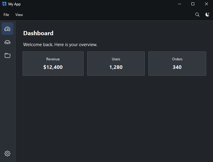 AppShell compact (icon-only) sidebar — dark theme