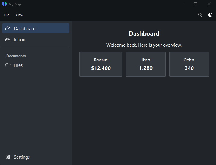 AppShell demo — dark theme