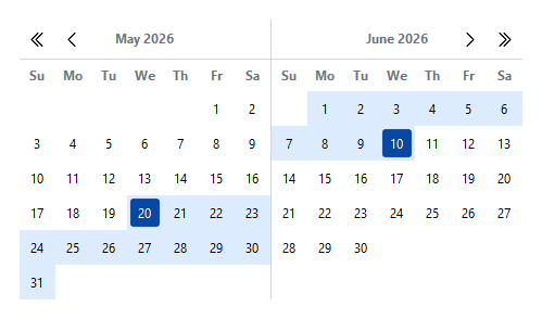 Calendar range selection — light theme