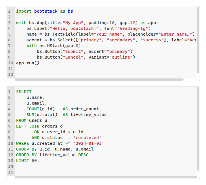 CodeEditor languages — light theme
