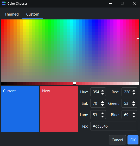Color Dialog custom tab — dark theme