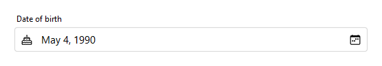 Date field with a leading cake icon — light theme
