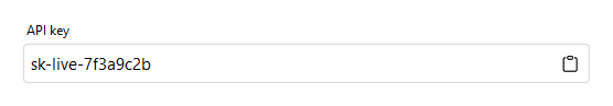 Read-only API key field with a trailing copy button — light theme