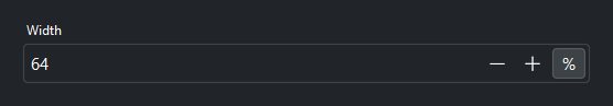 Number field with a trailing unit toggle showing percent — dark theme