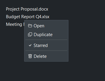 ContextMenu demo — dark theme