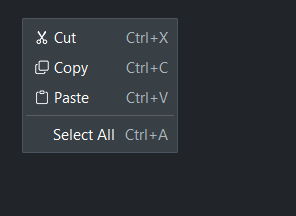 ContextMenu keyboard shortcuts — dark theme