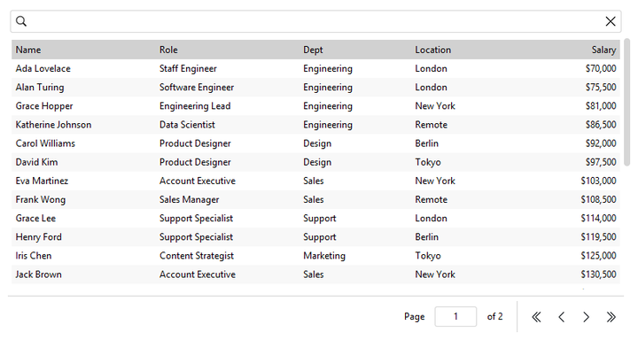 DataTable compact density — light theme