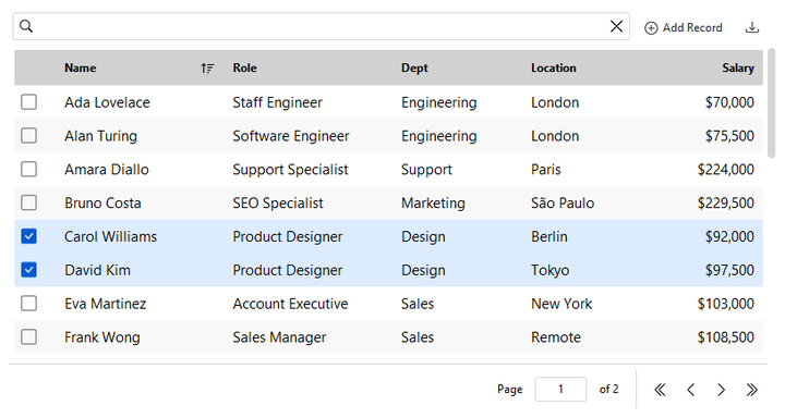 DataTable — light theme