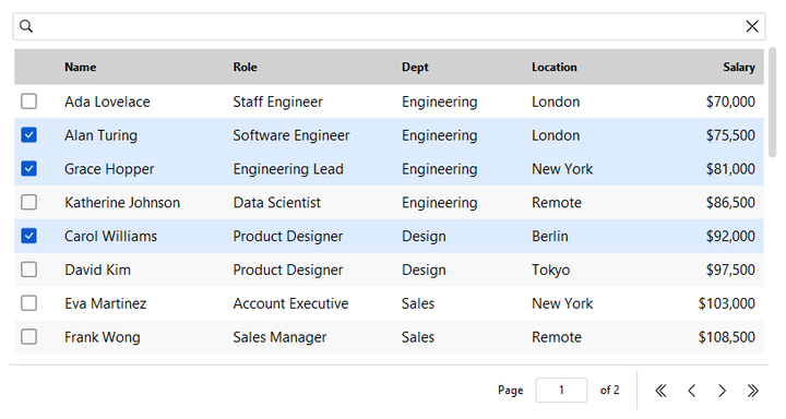 DataTable multi-select — light theme