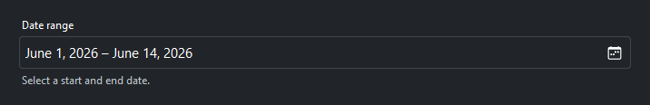 DateField range mode — dark theme