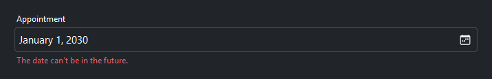 DateField validation — dark theme