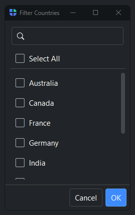 Filter Dialog — dark theme