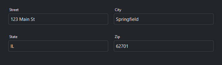 Form multiple columns — dark theme