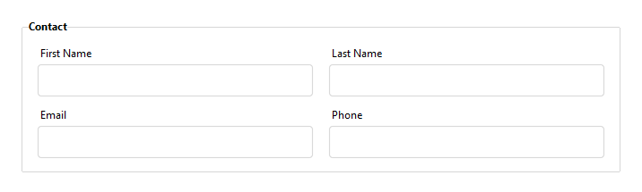 Form grouped fields — light theme