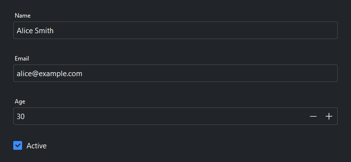 Form demo — dark theme
