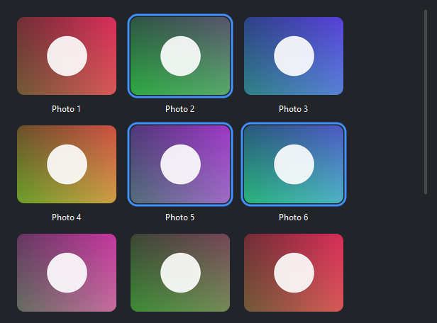 Gallery selection — dark theme