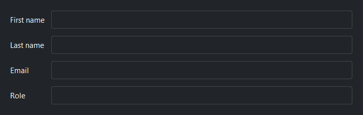 Grid form layout — dark theme