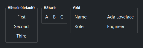 GroupBox layout modes — dark theme