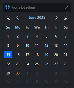 Input Dialogs — date picker dialog, dark theme