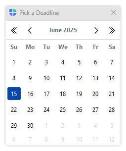 Input Dialogs — date picker dialog, light theme