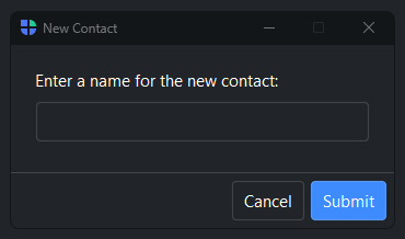 Input Dialogs — text input dialog, dark theme