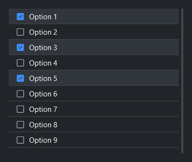 ListView multi-select — dark theme