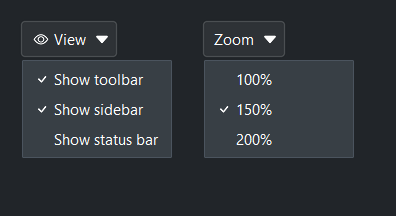 MenuButton check and radio items — dark theme
