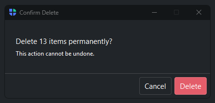 Message Dialogs — confirm dialog, dark theme