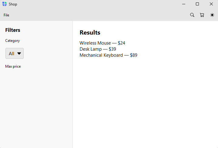 Custom filter sidebar — light theme