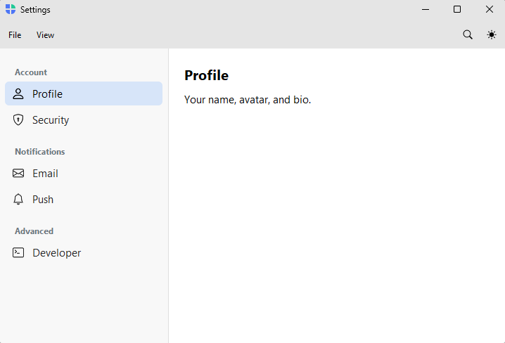 Grouped settings sidebar — light theme