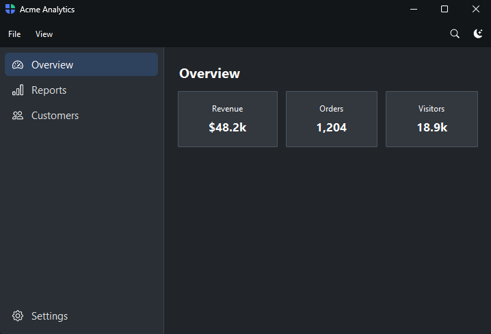 Single-tier dashboard app — dark theme