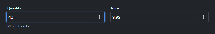 NumberField demo — dark theme