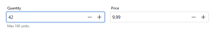 NumberField demo — light theme