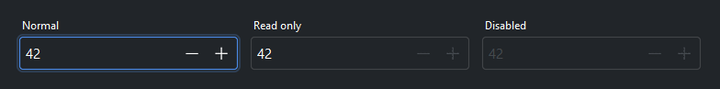 NumberField states — dark theme