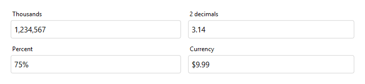 NumberField value formatting — light theme