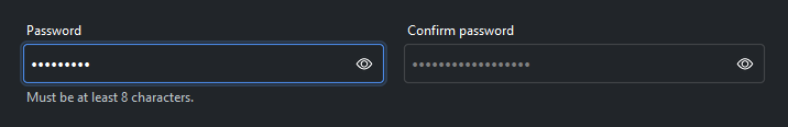 PasswordField demo — dark theme