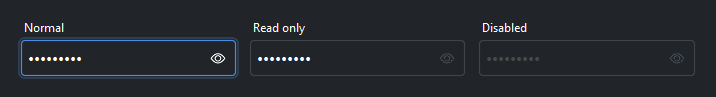 PasswordField states — dark theme