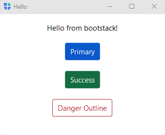 The Hello bootstack window — light theme