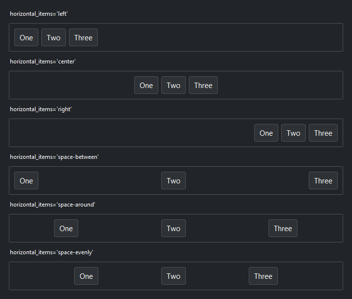 Row arrangement — dark theme