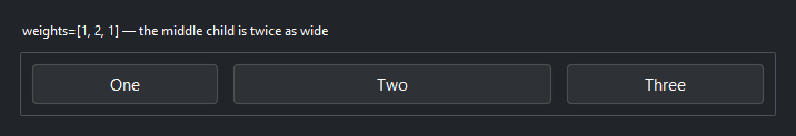 Row proportional widths — dark theme