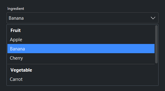 Select grouping — dark theme