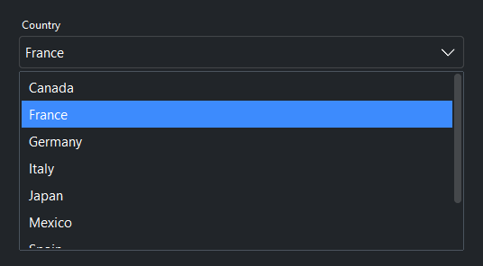 Select — dark theme