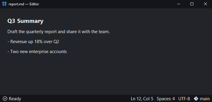 StatusBar at the bottom of an app window — dark theme