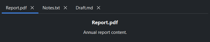 Tabs with close buttons — dark theme