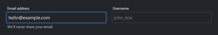 TextField demo — dark theme