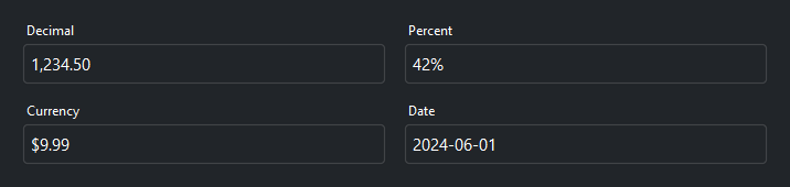 TextField value formatting — dark theme